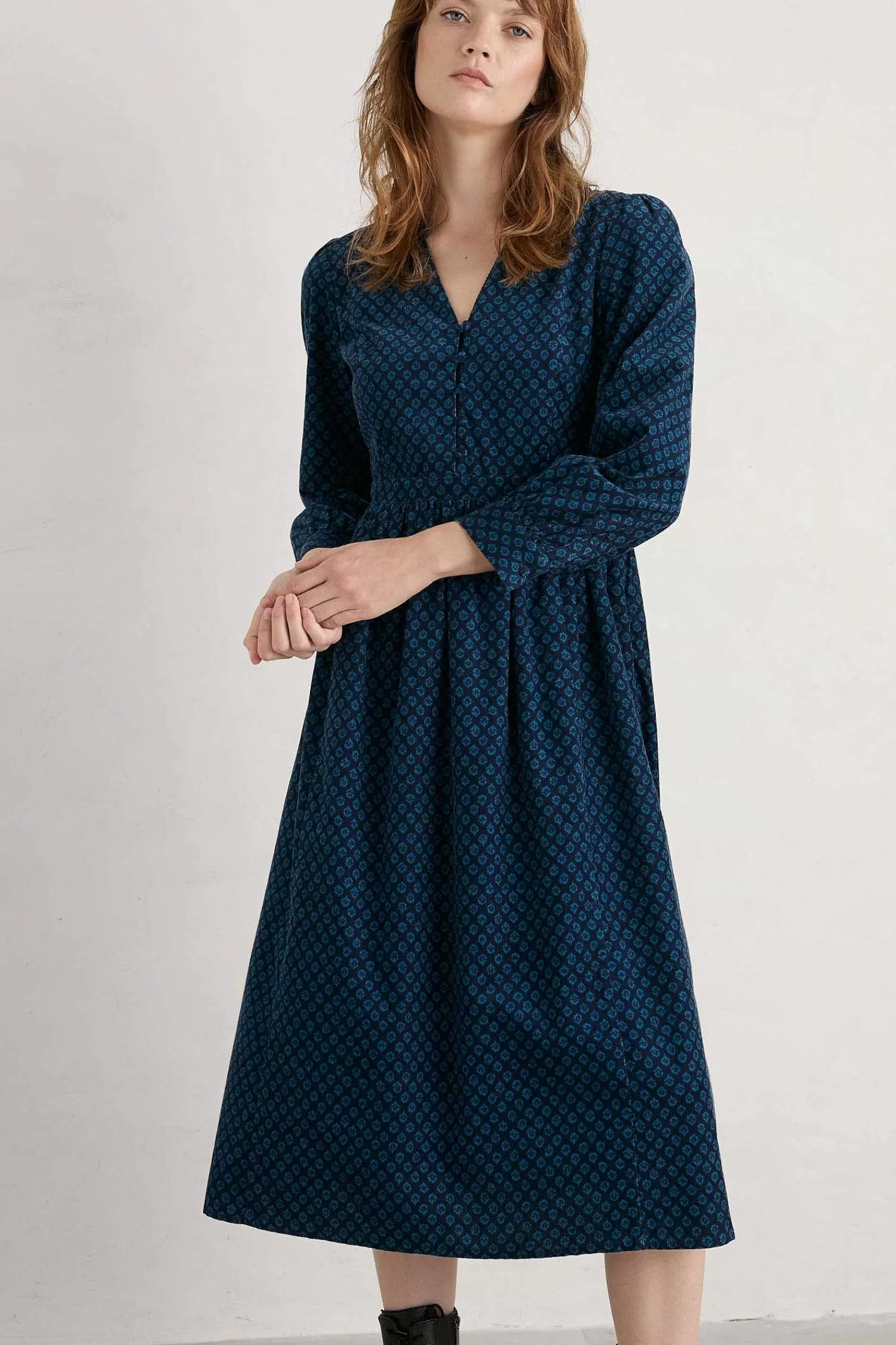 Women Seasalt Cornwall Rose Cottage Printed Cord Midi Dress