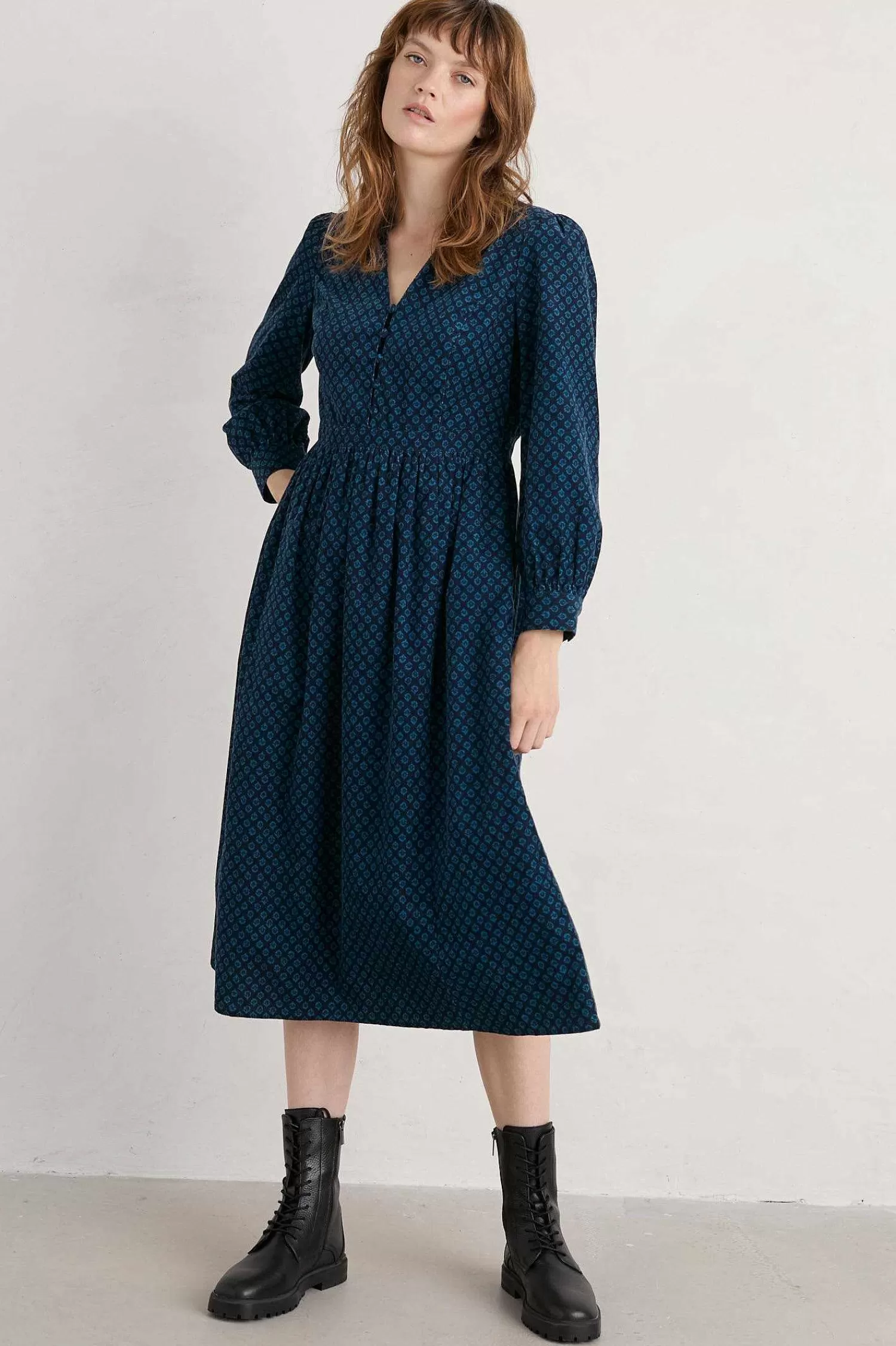 Women Seasalt Cornwall Rose Cottage Printed Cord Midi Dress